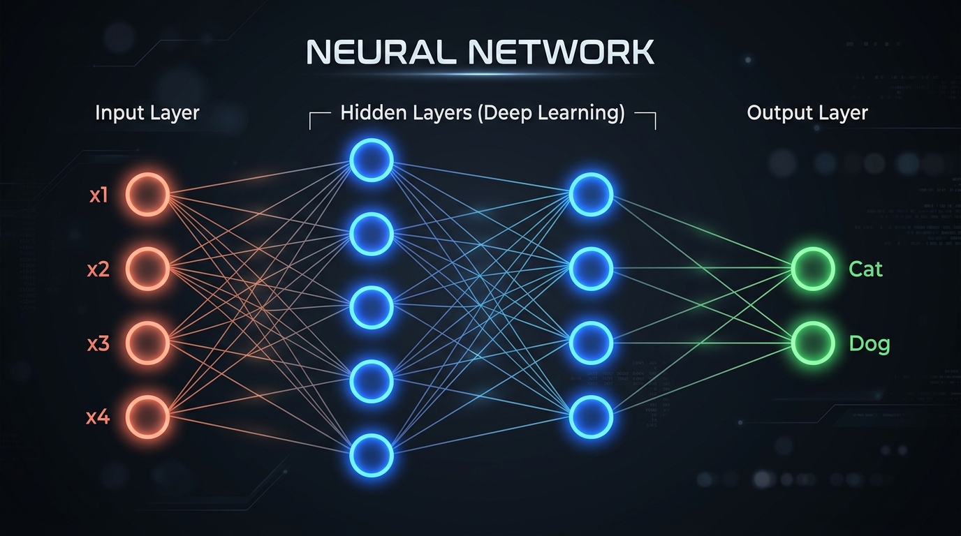 Neural Network Architecture β Input Layer, Hidden Layers, Output Layer with connections