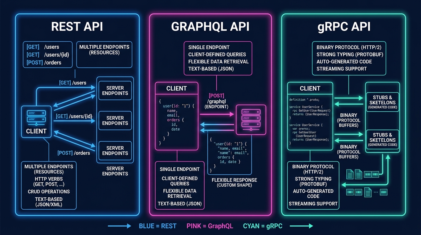 REST vs GraphQL vs gRPC API Comparison