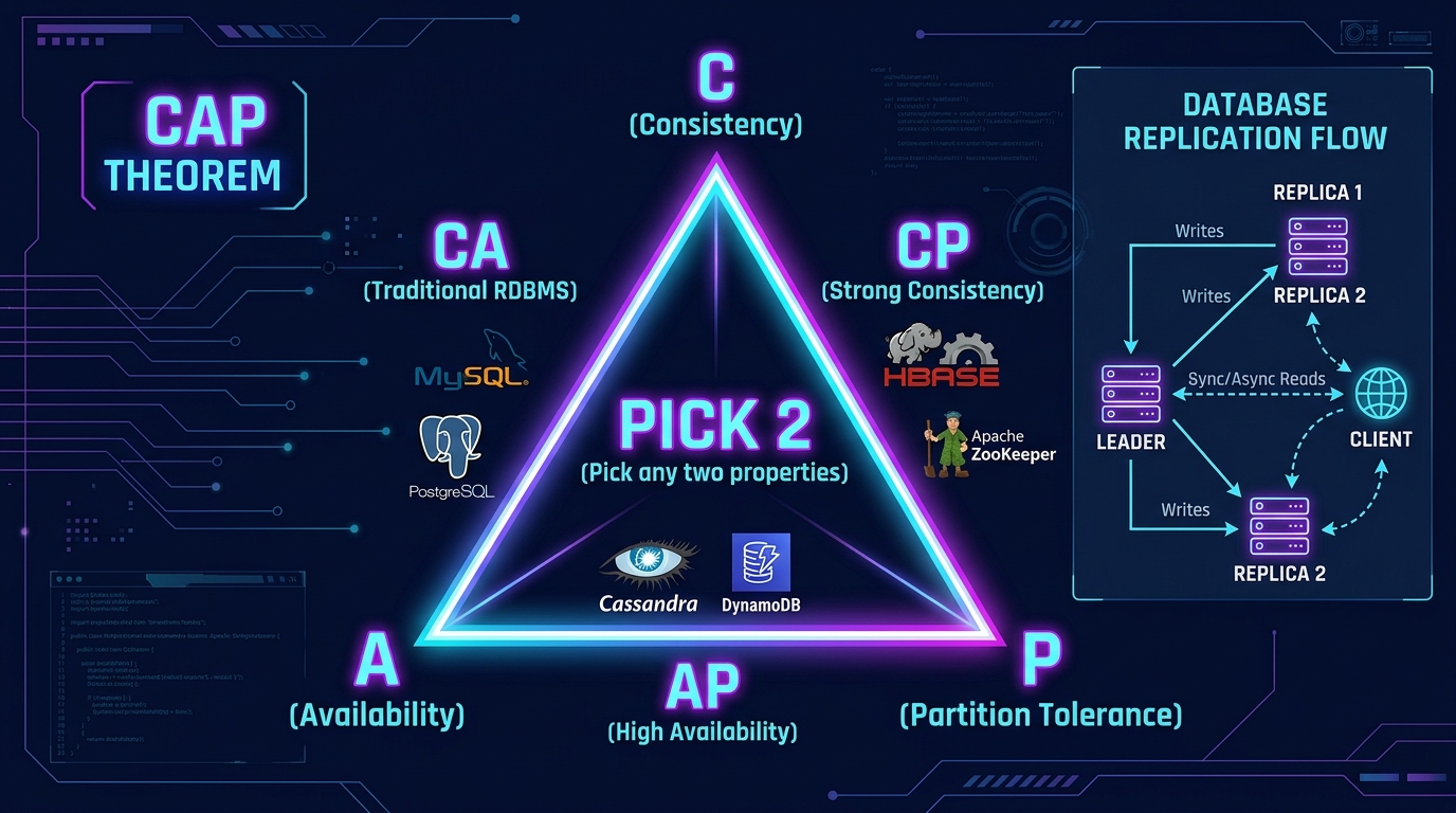 CAP Theorem Triangle — Consistency, Availability, Partition Tolerance