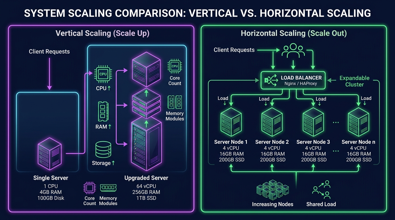 Horizontal vs Vertical Scaling Diagram